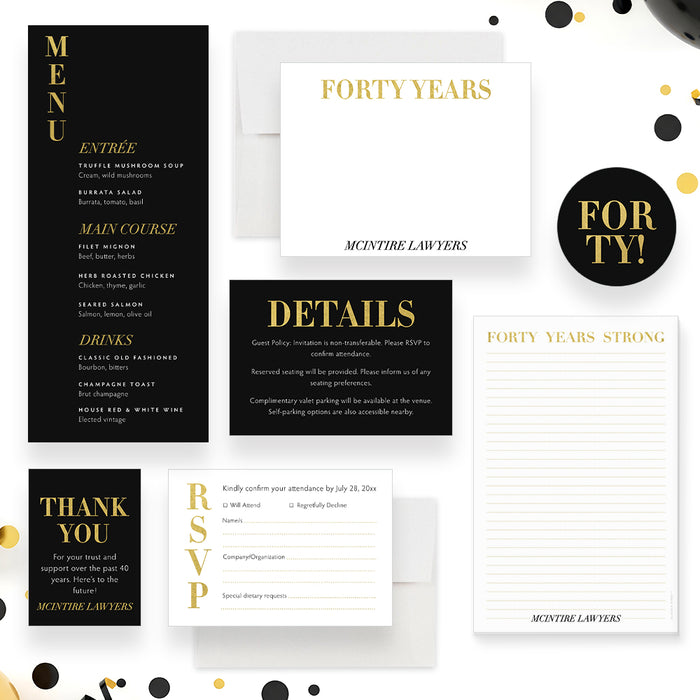 Corporate 40th Anniversary Invitation Black Gold