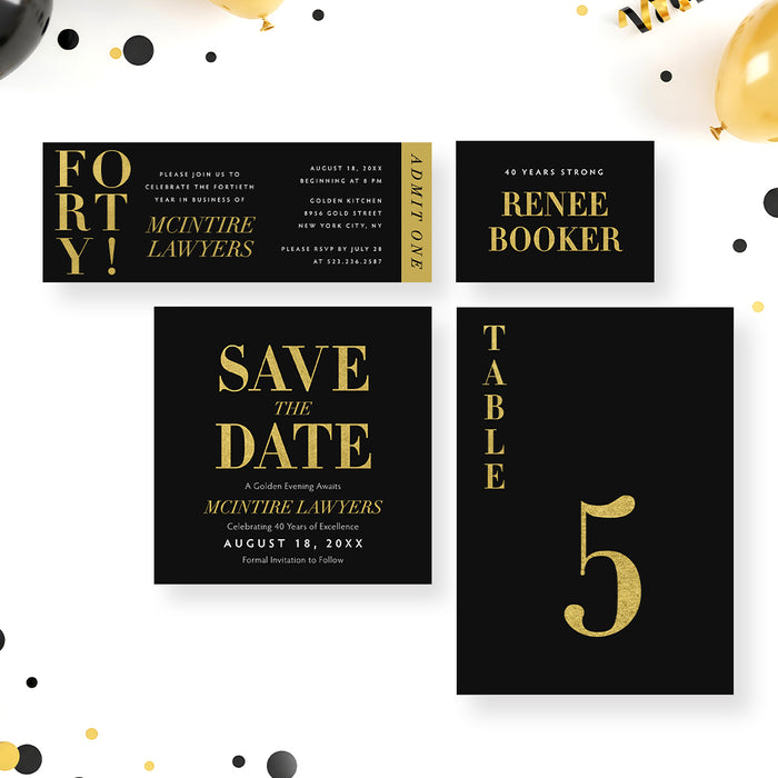 Corporate 40th Anniversary Invitation Black Gold