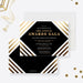 Elegant black and gold corporate awards gala invitation template with geometric stripes and personalized event details-front-back