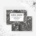 Elegant corporate client appreciation dinner save the date card with black-and-white bokeh background and custom event details-front-back