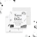 Modern abstract corporate save the date card for cocktails and conversation event with minimalist design-front-back
