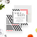 corporate cocktail party save the date card with red, black, and gray geometric border design for a business event-front-back