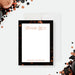 corporate thank you card with elegant lettering, custom company name, black border, warm confetti accents, and blank message space-front