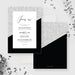 Elegant corporate end of year party invitation template with silver glitter and black design