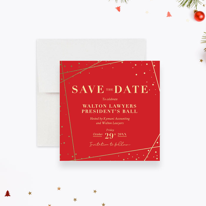 Corporate Gala Dinner Save the Date Card with Gold Confetti, Red Save the Date Invitations for Business Annual Gala Celebration