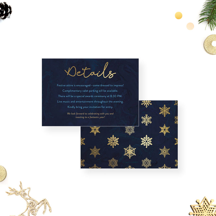 Corporate Holiday Invitation Card in Navy Blue with Beautiful Snowflakes, Elegant Christmas Team Dinner Invitations