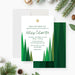 Personalized holiday invitation featuring modern green Christmas trees, a gold star, and customizable company event details-front-back
