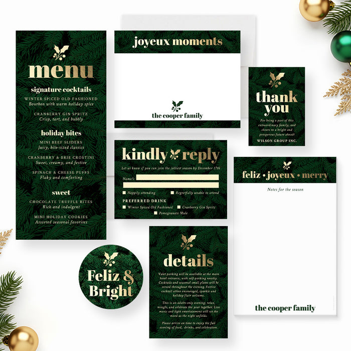 Corporate Holiday Party Invitation Evergreen Gold