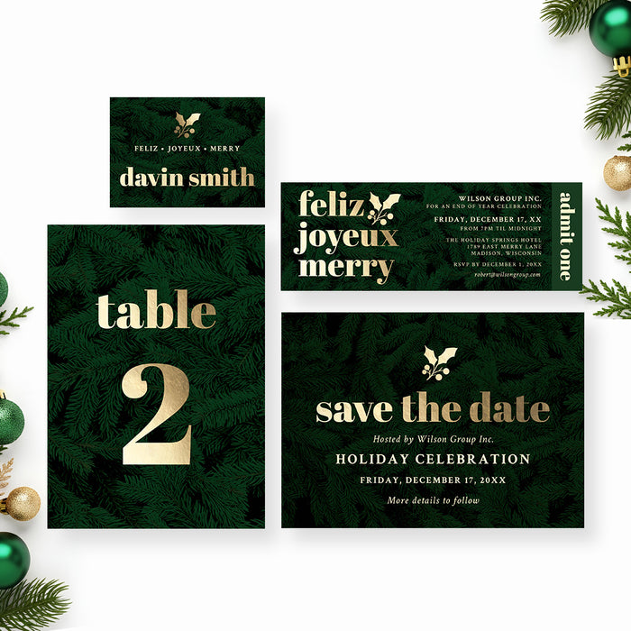 Corporate Holiday Party Invitation Evergreen Gold