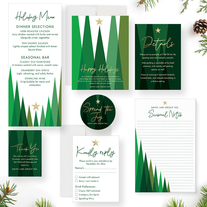 Corporate Holiday Party Invitation Modern Green Trees