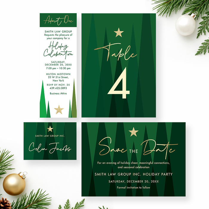 Corporate Holiday Party Invitation Modern Green Trees