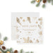corporate holiday party save the date card with gold-toned pine branches, pinecones, snowflakes, and festive winter botanical artwork-front