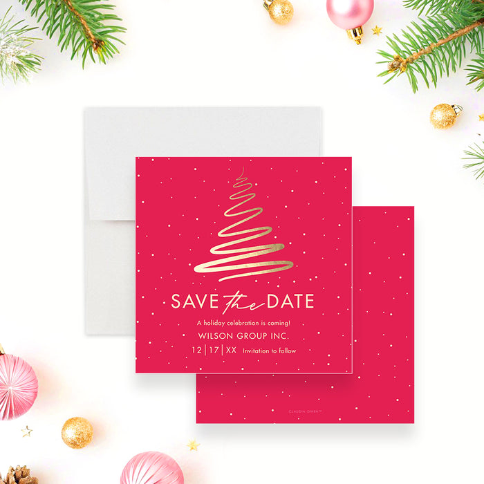 Corporate Holiday Save the Date Card Gold Christmas Tree