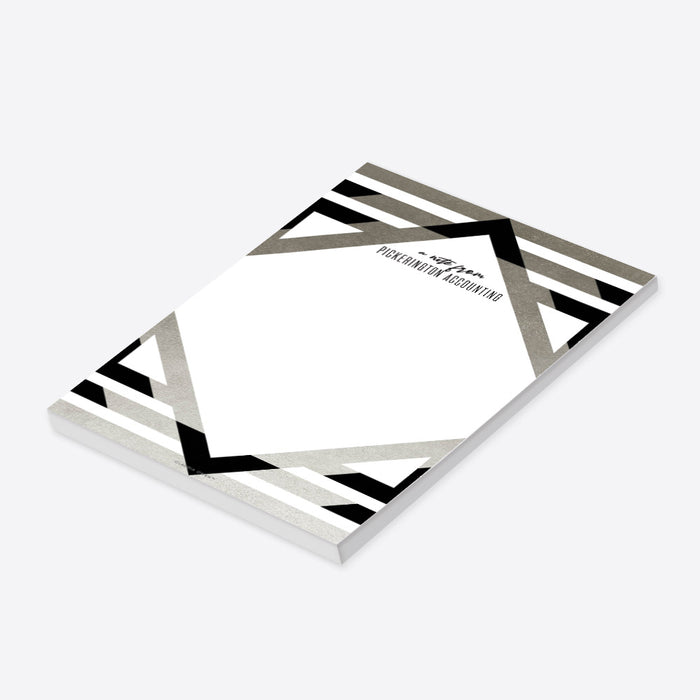 personalized corporate notepad with black and silver geometric design and custom company name for office stationery-side