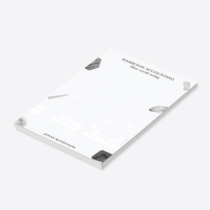 Personalized abstract notepad with minimalist design, custom name and clean layout for business stationery-side