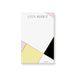 personalized corporate notepad with modern geometric color block design in pink, pale yellow, black, and gold with custom name