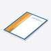 Personalized professional notepad with blue, gold, and orange accents, ideal for company favors and business giveaways.-side