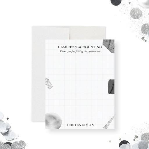 Modern abstract business thank you card with minimalist design, clean layout and professional style-front