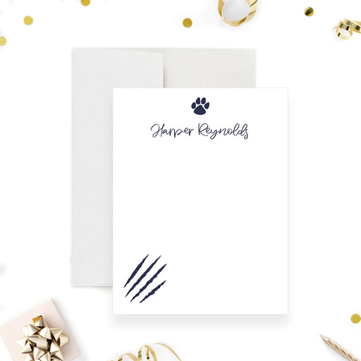personalized thank you card with paw print icon, claw mark detail and clean minimalist layout-front