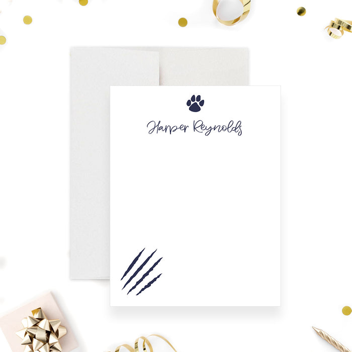 personalized thank you card with paw print icon, claw mark detail and clean minimalist layout-front