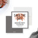 crab boil save the date card with orange crab illustration, black gingham border, bold lettering, and seafood party details-front-back