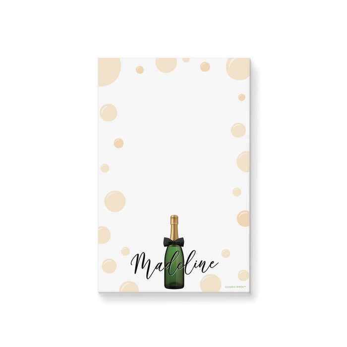 Personalized Bubbles and Bowties Notepad with Champagne Bottle, Elegant Champagne Themed Writing Pad