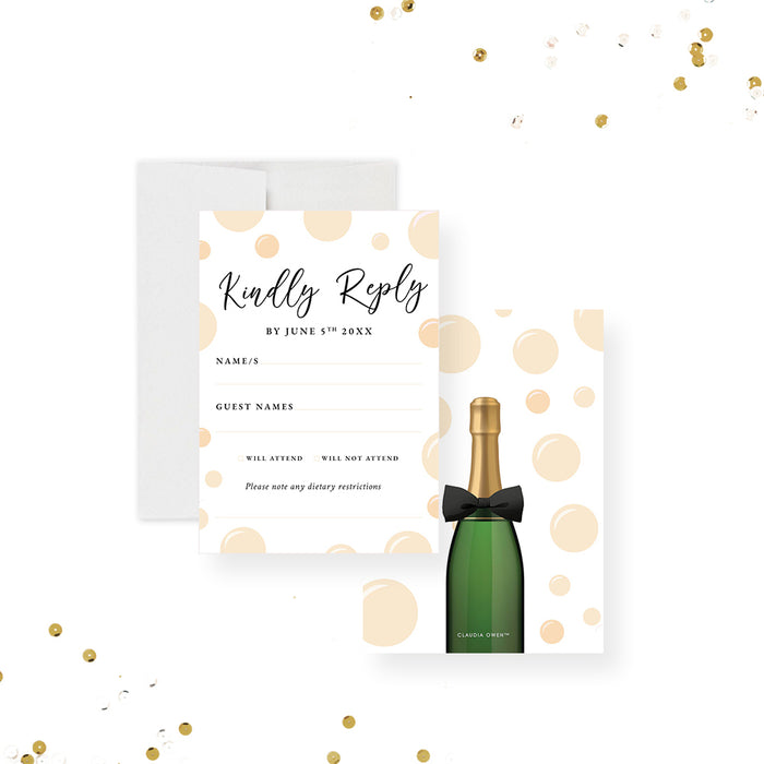 Bubbles and Bowties Birthday Invitation Card with Champagne Bottle, Creative Womens Birthday Invitations, Champagne Birthday Bash Invites