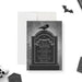 Custom invitation with a tombstone and black crown, ideal for gothic birthdays and spooky Halloween parties.-front
