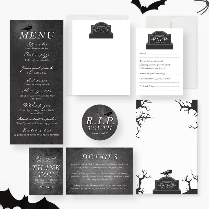 Gothic Tombstone Birthday Invitation for Halloween Party