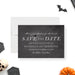 Gothic save the date card featuring a black crow design for milestone birthday or spooky celebration.-front