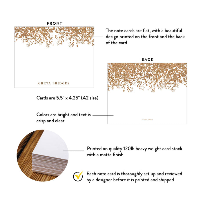Product details graphic for cross thank you cards for baptism and first communion, showing front and back designs, A2 size, and matte cardstock.