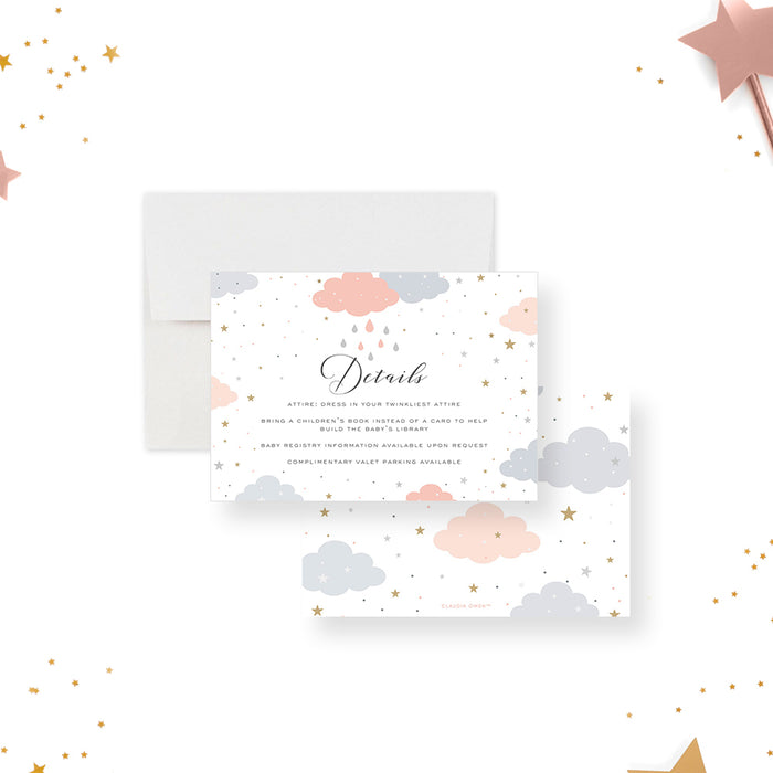 Cute Baby Shower Invitation Card with Rain Clouds, Cloudy Invites for Baby Shower Celebration with Raindrops