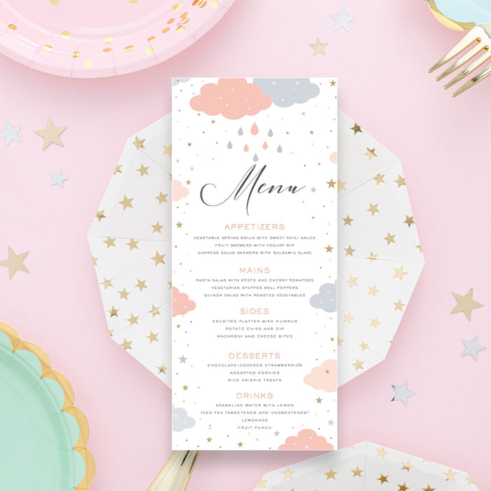 Cute Baby Shower Invitation Card with Rain Clouds, Cloudy Invites for Baby Shower Celebration with Raindrops