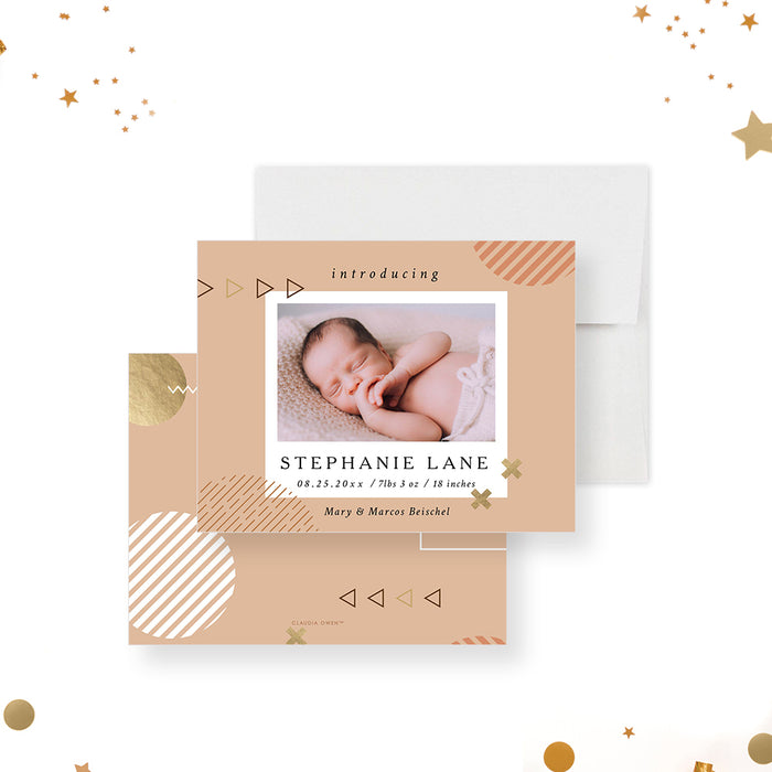 Gender Neutral Baby Announcement Card in Earthy Colors with Photo, Newborn Announcement Photo Card