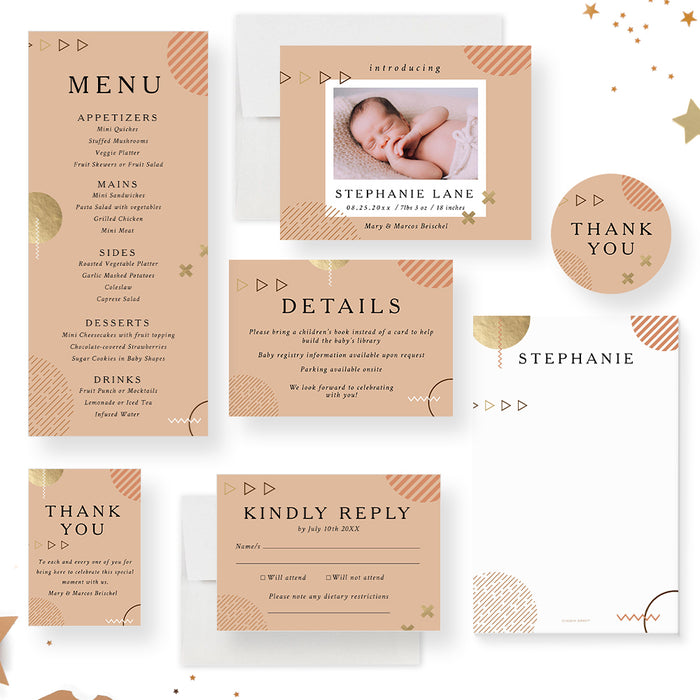 Gender Neutral Baby Shower Photo Invitation Card, Cute Baby Invitations with Picture in Earthy Colors