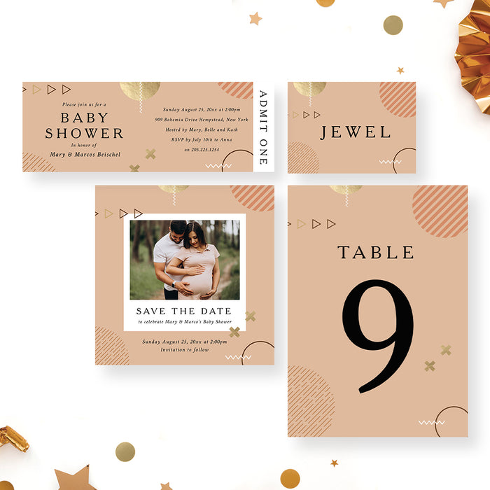 Gender Neutral Baby Shower Photo Invitation Card, Cute Baby Invitations with Picture in Earthy Colors
