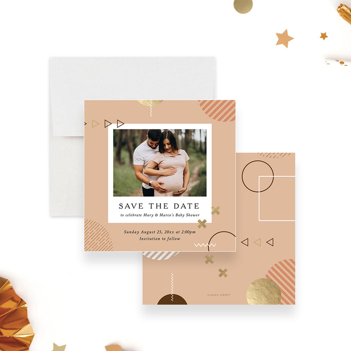 Gender Neutral Baby Shower Photo Invitation Card, Cute Baby Invitations with Picture in Earthy Colors