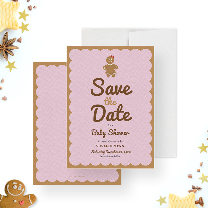 Gingerbread Save the Date Card for Girl Baby Shower Celebration, Cute Save the Date Card for Gingerbread Birthday Party