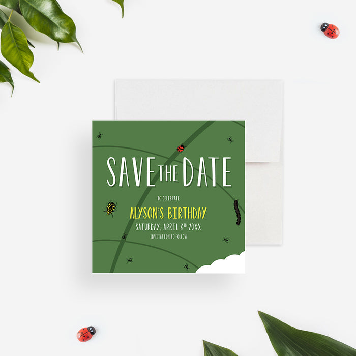 Bug-Themed Birthday Party Save the Date Card for Boys and Girls, Adorable Nature Inspired Save the Date Invite, Insect Save the Dates