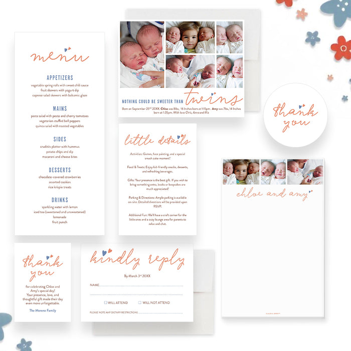 Twin Birthday Invitation with Photo Double the Love Theme