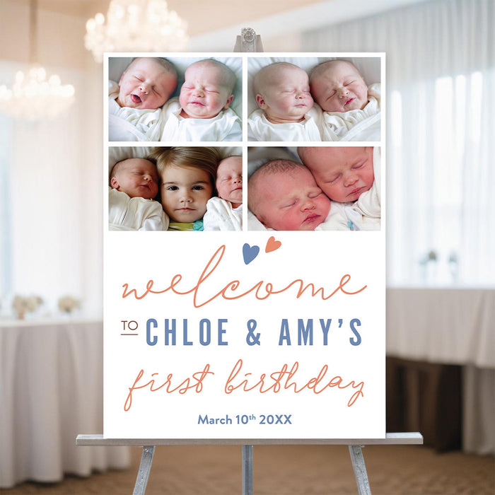 Twin Birthday Invitation with Photo Double the Love Theme