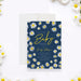 Daisy baby shower invitation with boho floral spring design on navy background, perfect for baby in bloom or spring newborn celebrations.