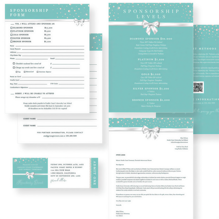 a collection of sponsorship-related materials, including a form, a brochure, and a letter. The materials appear to be related to a fundraising event or organization, with a focus on sponsorship levels and details.