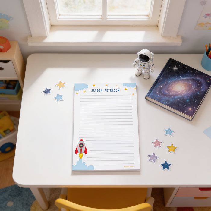 Rocket Ship Notepad for Kids, Personalized Space Stationery Pad Gifts for Boys and Girls, Outer Space Lover Gifts, Space Baby Shower Favor Gifts