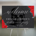 Death to My 20s welcome sign with skull and red roses, gothic black and red birthday entrance poster