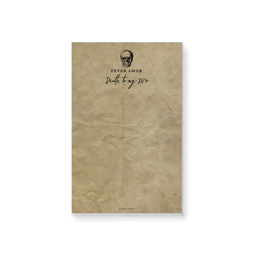 personalized Death to My 20s notepad with vintage gothic skull design
