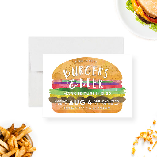 burgers and beer party invitation with burger illustration 