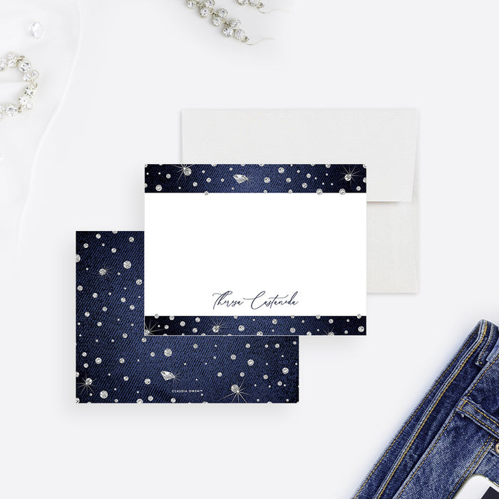 Denim and Diamonds Note Card, Denim and Diamonds Fundraising Thank You Card, Diamond Themed Stationery, Personalized Gift for Women