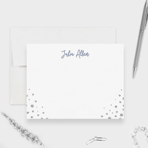 Personalized denim and diamonds note card with glam western design for women
