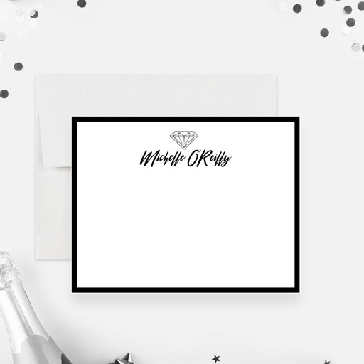 Black and white diamond themed thank you card for bridal events